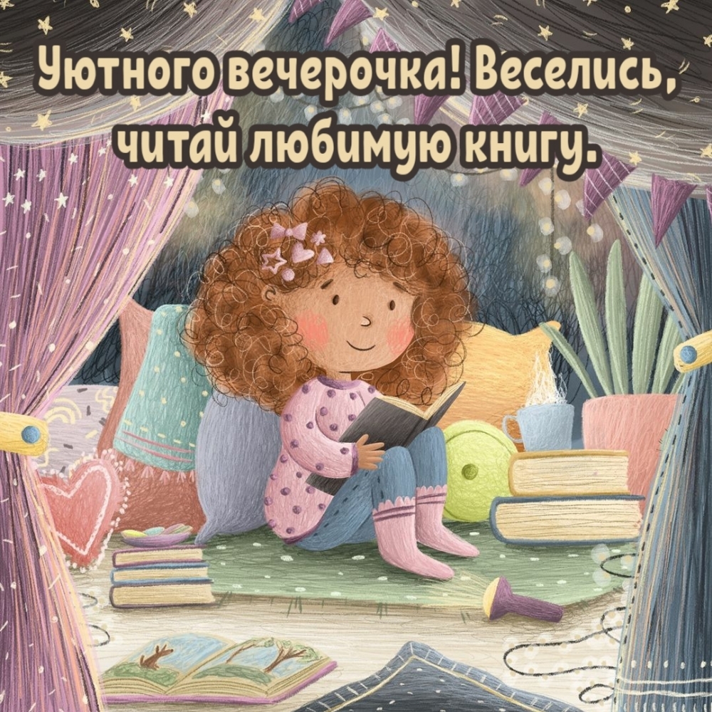 Уютного вечерочка! Веселись, читай любимую книгу.