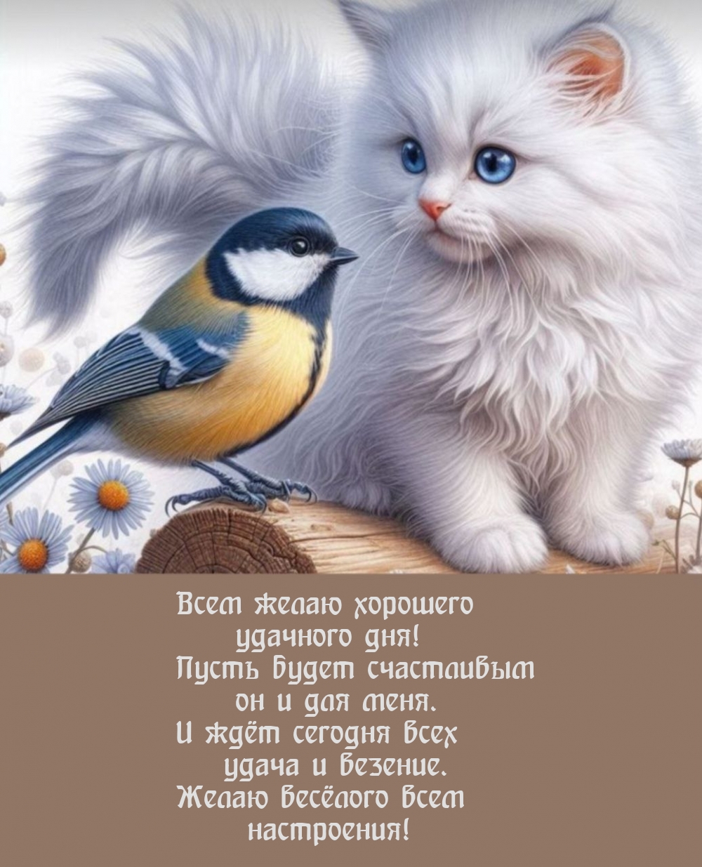 Всем желаю хорошего удачного дня! Желаю весёлого настроения!