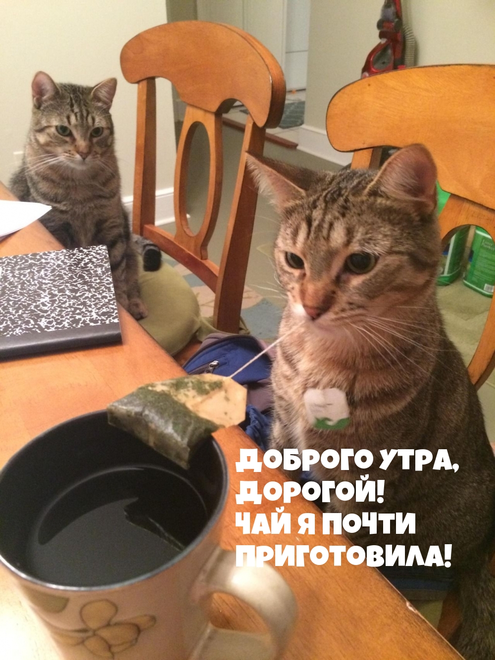 Доброго утра, дорогой! Чай я почти приготовила!