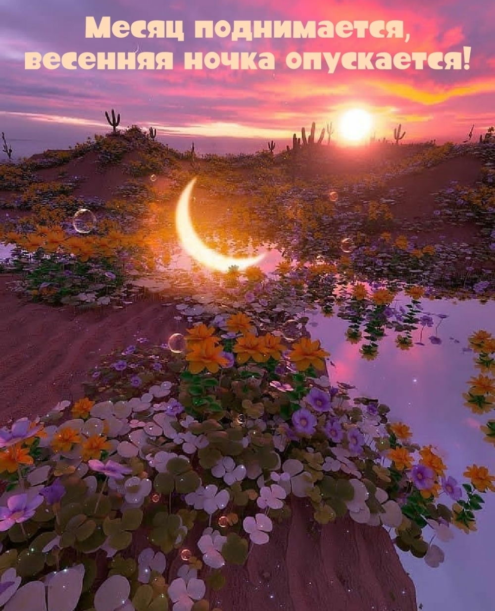 Месяц поднимается, весенняя ночка опускается!