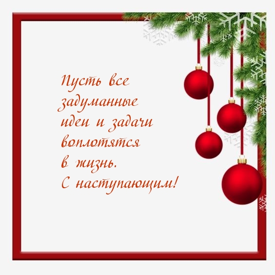 Пусть все задуманные идеи воплотятся в жизнь. С наступающим!