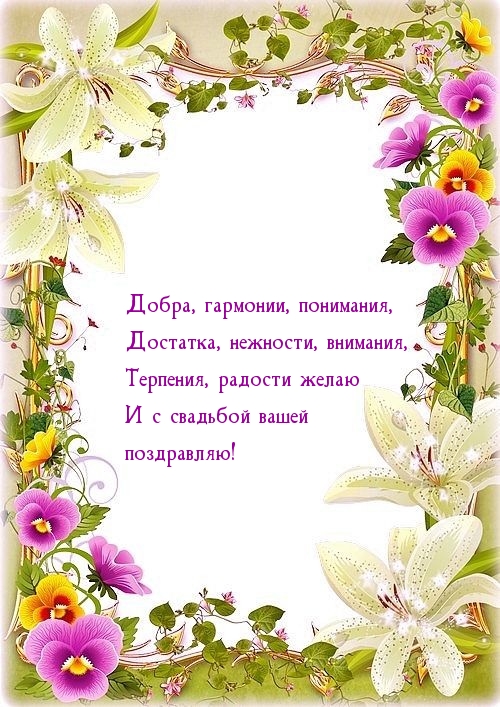 Терпения, радости желаю и с свадьбой вашей поздравляю!