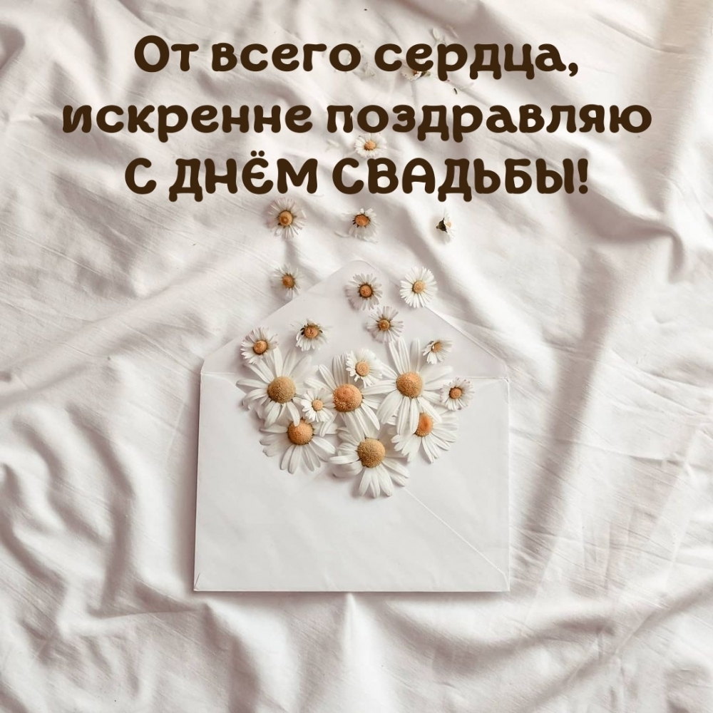 От всего сердца, искренне поздравляю с днём свадьбы!