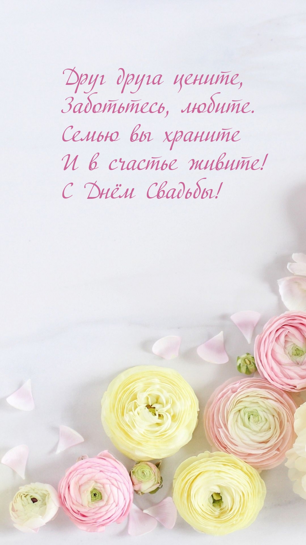 С Днём Свадьбы! Друг друга цените, заботьтесь, любите