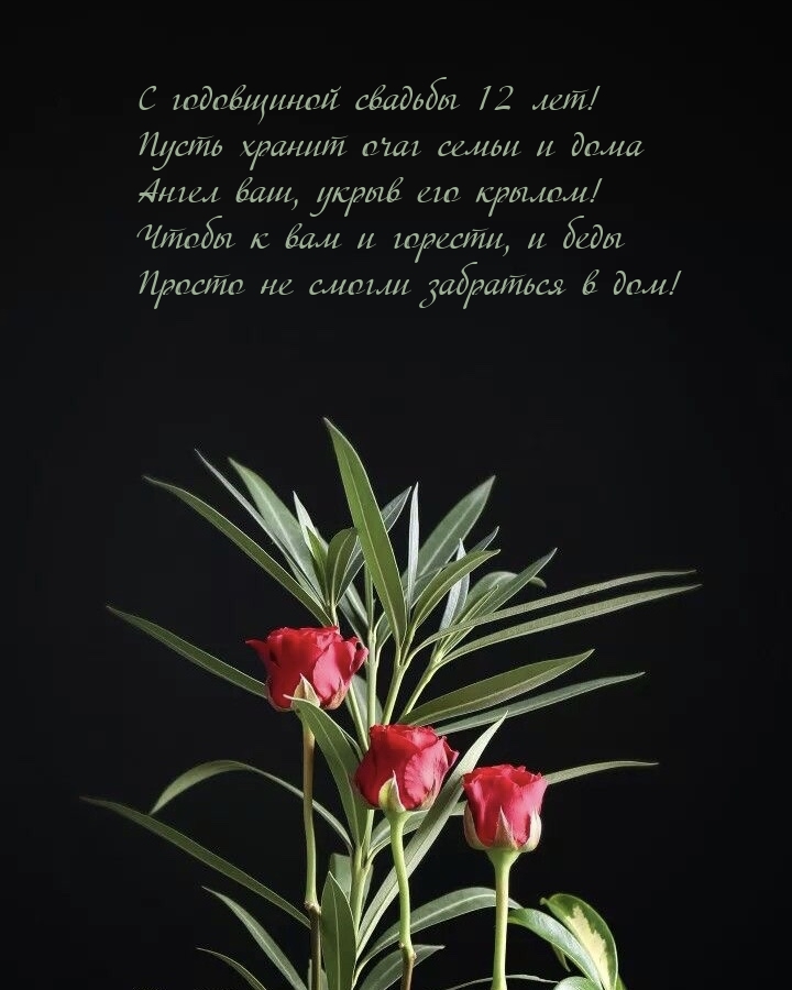 С годовщиной свадьбы 12 лет! Пусть хранит очаг семьи и дома
