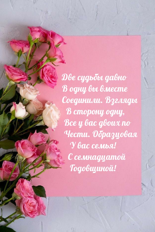 С семнадцатой Годовщиной! Две судьбы давно в одну вы вместе соединили.