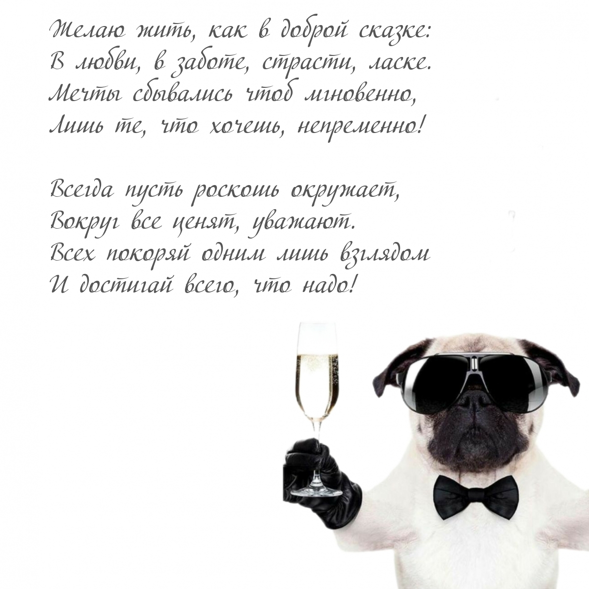 Желаю жить, как в доброй сказке: В любви, в заботе, страсти, ласке.