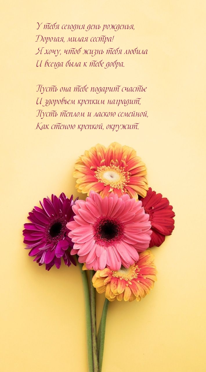 У тебя сегодня день рожденья, дорогая, милая сестра!