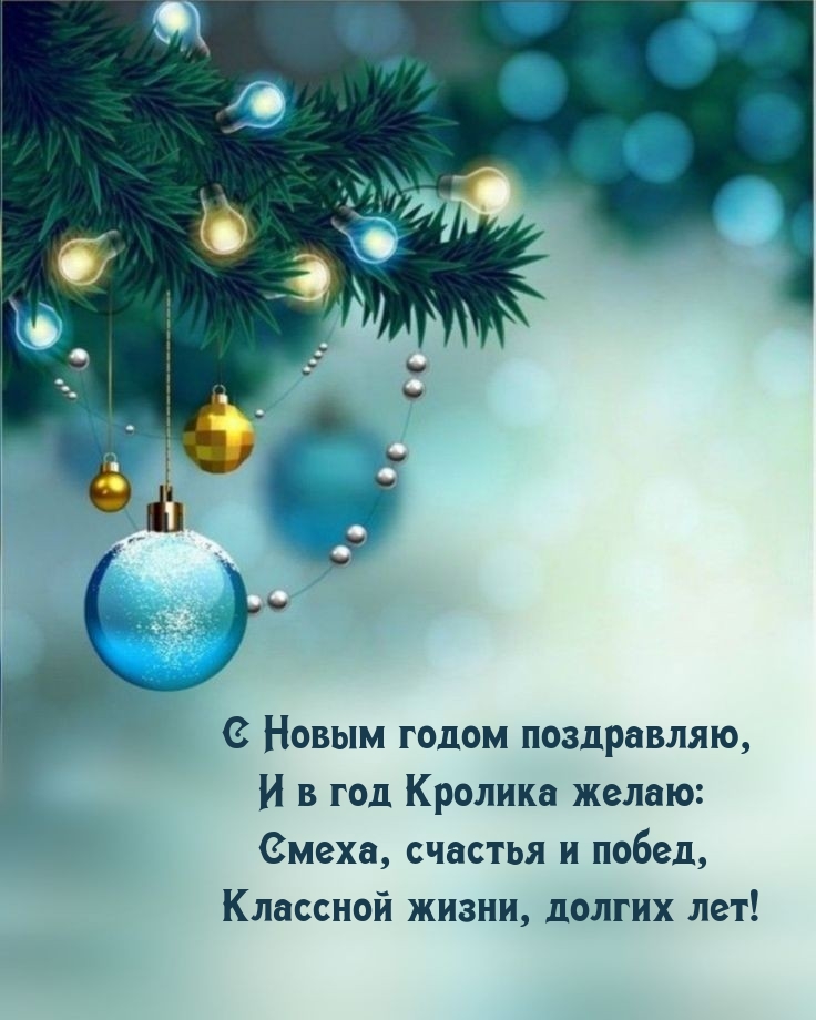 С Новым годом поздравляю, и в год Кролика желаю: смеха, счастья