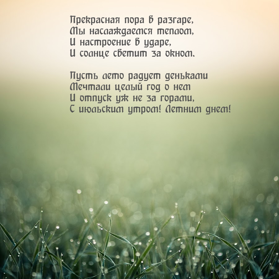 С июльским утром! Летним днем! Прекрасная пора в разгаре
