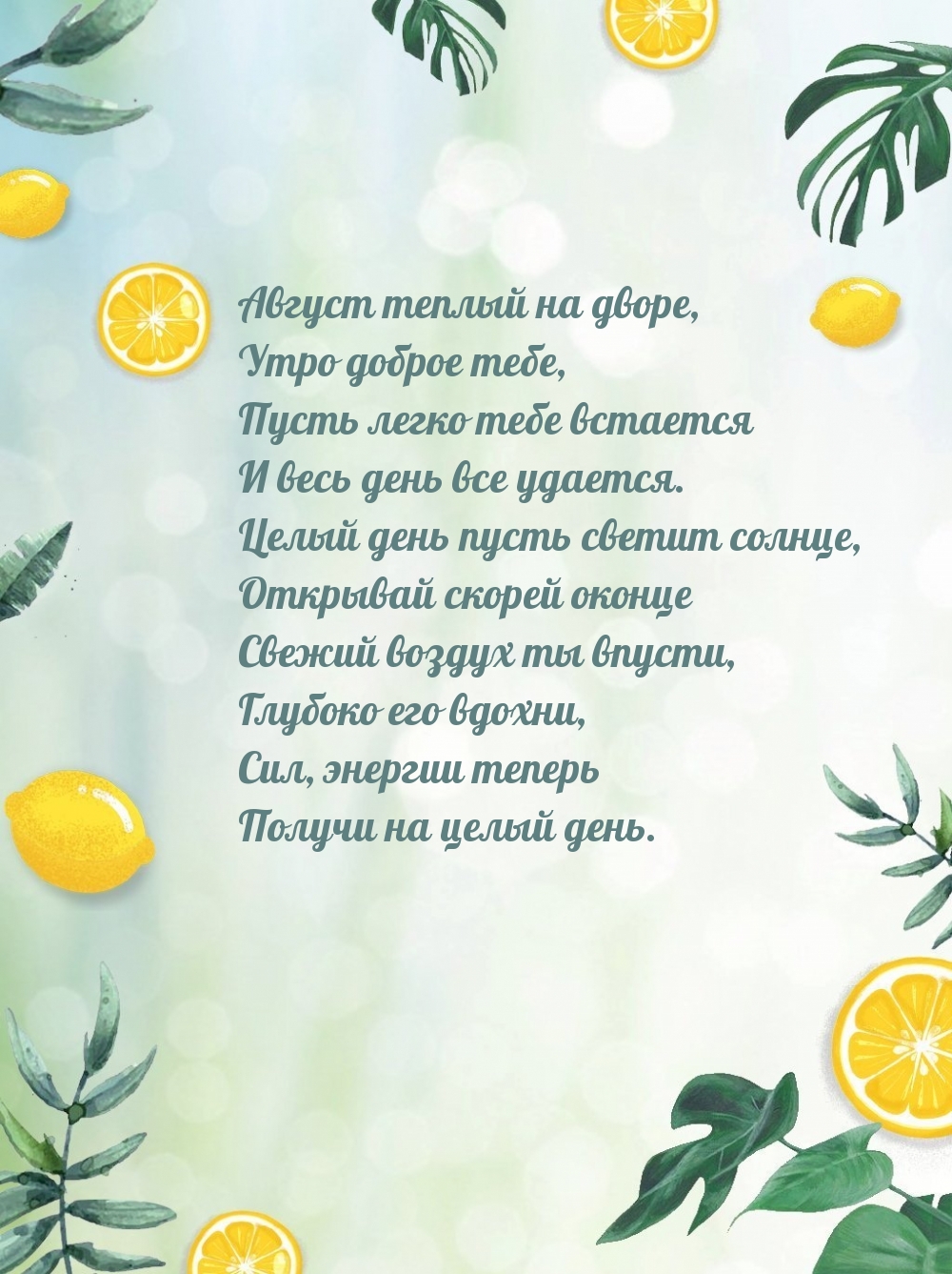Август теплый на дворе, утро доброе тебе