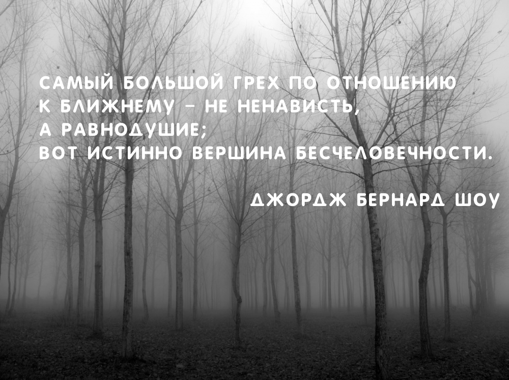 Самый большой грех по отношению к ближнему – не ненависть