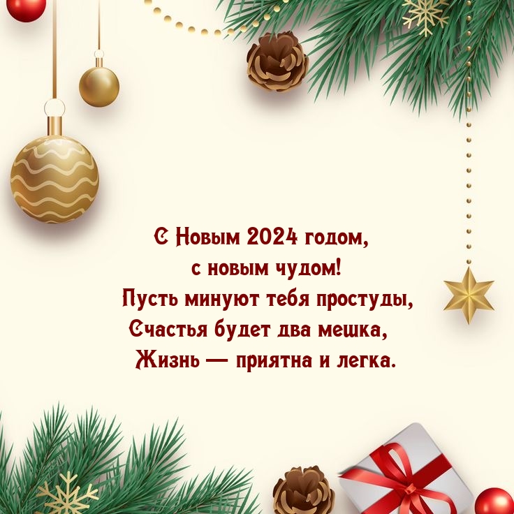 С Новым 2024 годом, с новым чудом! Пусть минуют тебя простуды