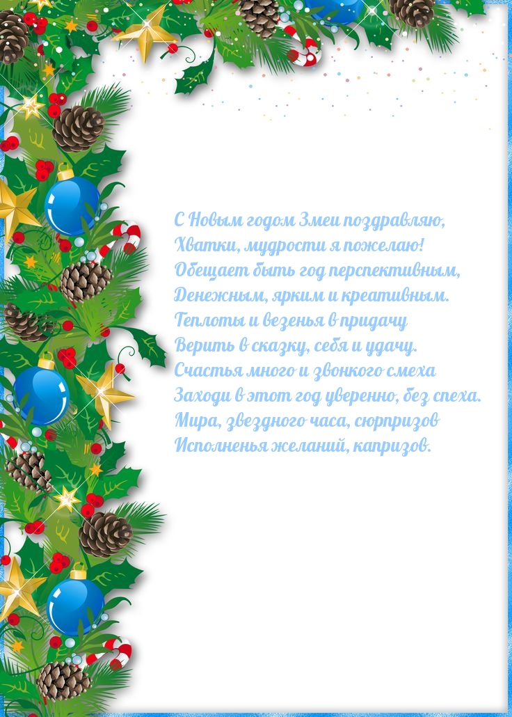 С Новым годом Змеи поздравляю, хватки, мудрости я пожелаю!