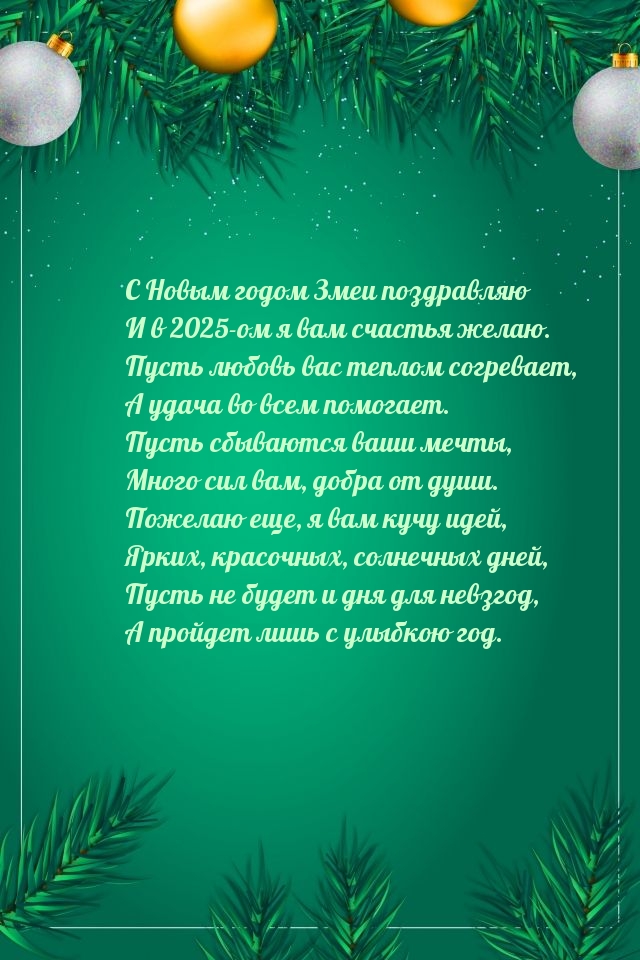 С Новым годом Змеи поздравляю и в 2025-ом я вам счастья желаю.