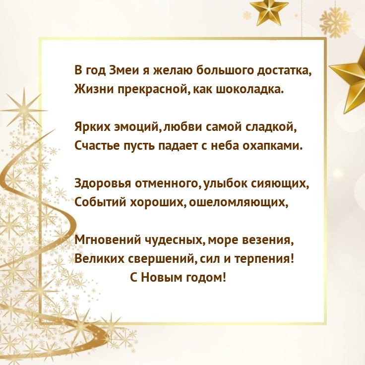 В год Змеи я желаю большого достатка, жизни прекрасной